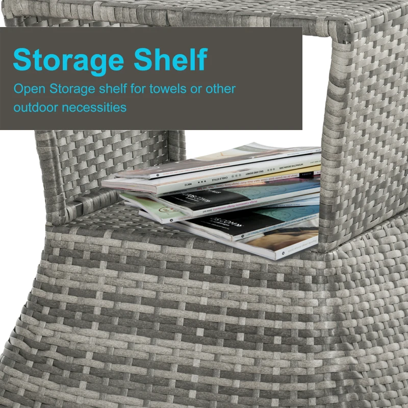 Outsunny Outdoor Patio Rattan Wicker Coffee Table Bistro Side Table with Umbrella Hole and Storage Space, Grey