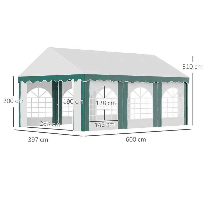 Outsunny 6 x 4m Garden Gazebo with Sides - Galvanised Marquee Party Tent Featuring Six Windows and Double Doors, Ideal for Parties, Wedding, and Events