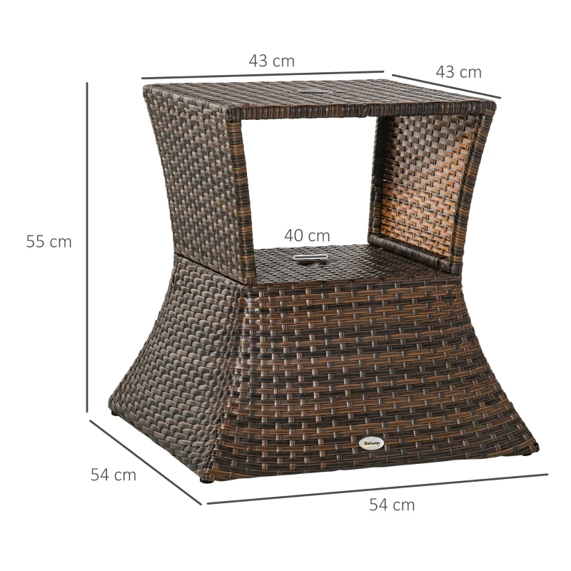 Outsunny Outdoor Patio Rattan Wicker Coffee Table Bistro Side Table with Umbrella Hole and Storage Space, Brown