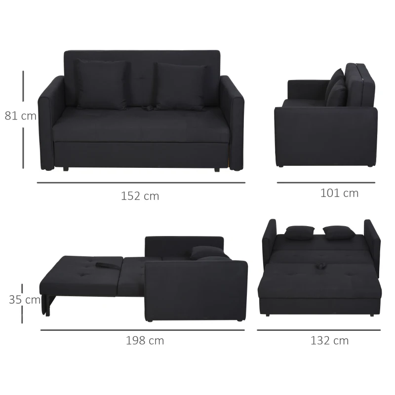 Homcom Canapea 2 Locuri Extensibila – Cu Spatiu de Depozitare Integrat(m-3)