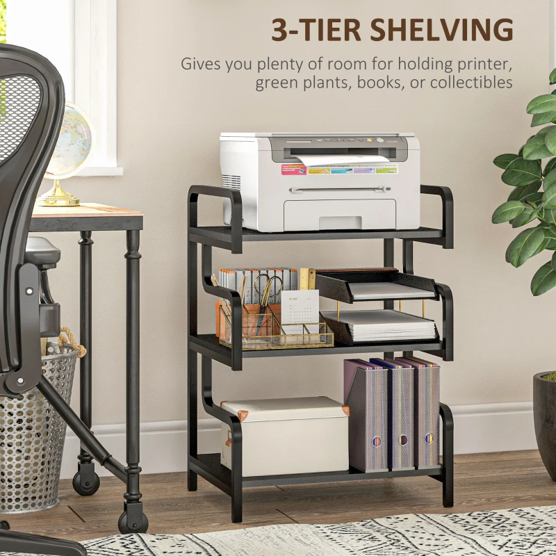 HOMCOM 3-Tier Printer Stand with Storage Shelves, Printer Table, 55 x 40 x 77cm Printer Shelf for Home Office, Study, Black