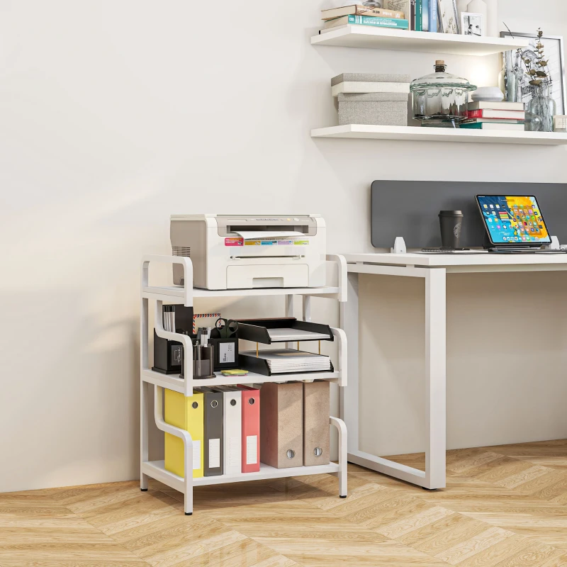 HOMCOM 3-Tier Printer Stand with Storage Shelves, Printer Table, 55 x 40 x 77cm Printer Shelf for Home Office, Study, White