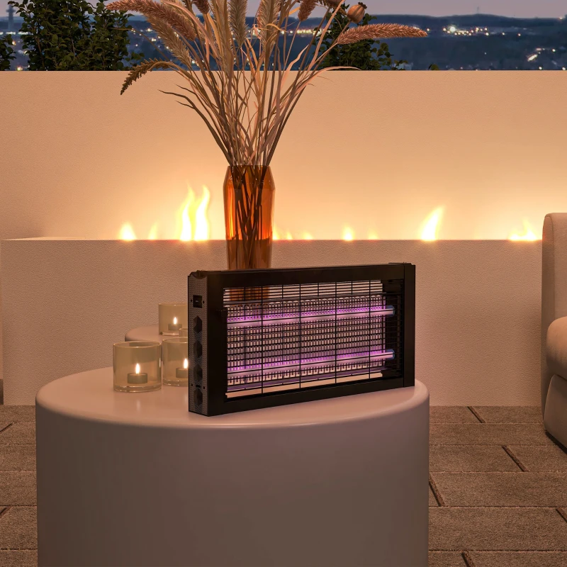 HOMCOM Lâmpada Anti-Mosquitos com Luz LED Mata Mosquitos Elétrico 8W Efetivo para 60 m² com Corrente para Interior Jardim Terraço Pátio 49x6x25 cm Preto