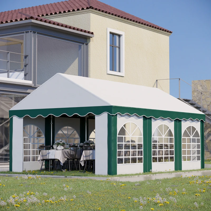 Outsunny 6 x 4m Garden Gazebo with Sides - Galvanised Marquee Party Tent Featuring Six Windows and Double Doors, Ideal for Parties, Wedding, and Events