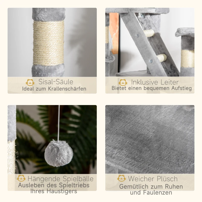 PawHut Drapak dla kota Drapak do ostrzenia pazurów Drzewko wspinaczkowe kot sizal wysokość do sufitu regulowany jasnoszary
