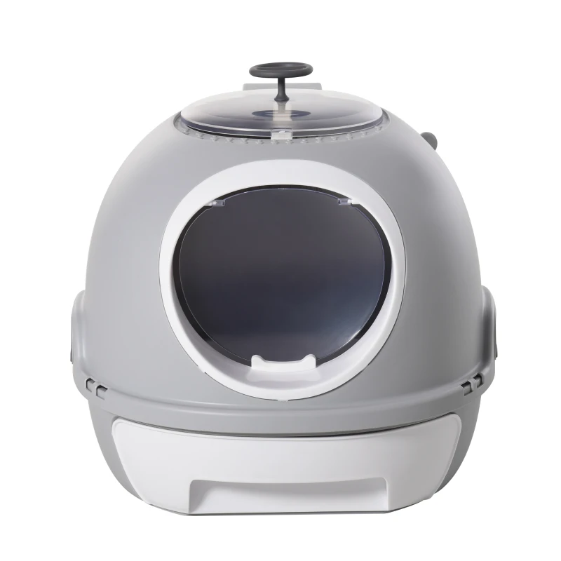 PawHut kattentoilet kattenbak dakraam bodembak schep draagbaar grijs