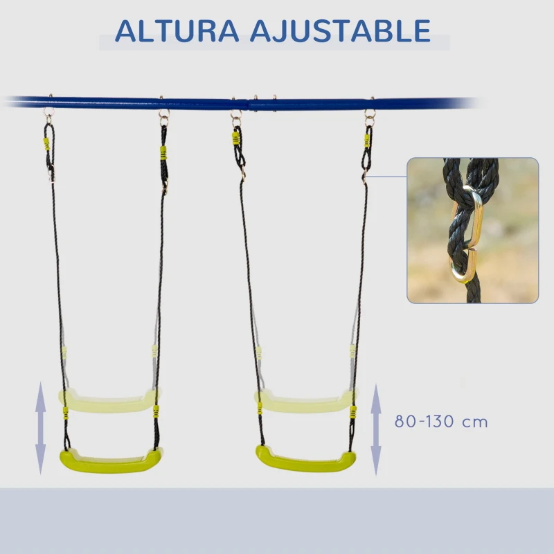 Outsunny Juego de Columpios Infantil de Metal con 2 Asientos Doble Balancín Escalera Torre de Escalada y Canasta Parque de Jardín para Niños +3 Años 315x138x175 cm Multicolor