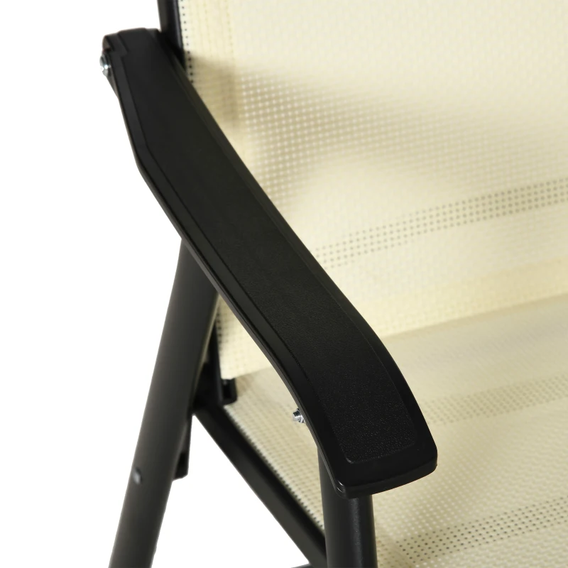 Outsunny Set of 2 Folding Garden Chairs - Metal Frame Outdoor Patio Park Dining Seats with Breathable Mesh Seat, Beige