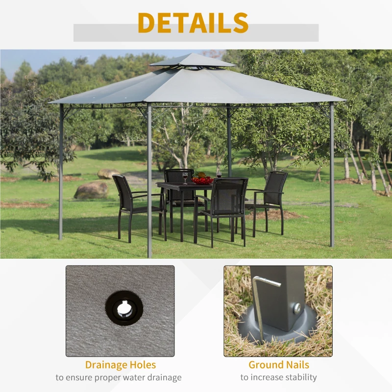 Outsunny 3x3(m) Outdoor Patio Gazebo, Steel Canopy Tent Pavilion with 2-Tier Roof Top, Garden Sunshade, Grey