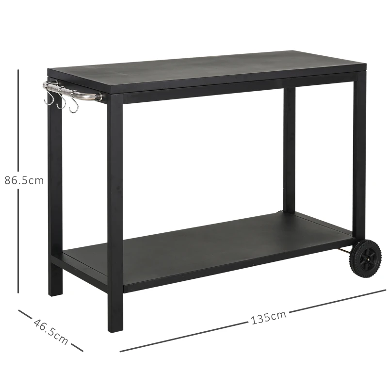 HOMCOM Carucior de Bucatarie cu 2 Niveluri, Negru