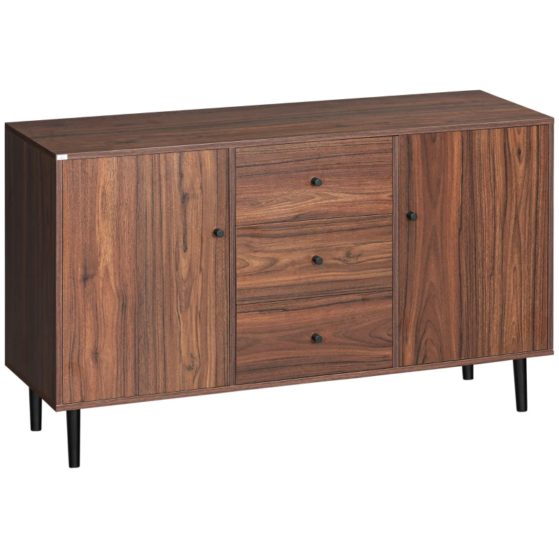 HOMCOM Aparador para Sala de Estar Aparador Buffet Moderno com 2 Portas e 3 Gavetas para Sala de Jantar 127x40x76cm Castanho Avermelhado e Preto