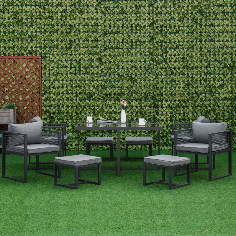 Outsunny 8 Seater Garden Dining Cube Set - Aluminium Outdoor Furniture Set Including Dining Table, 4 Chairs, and 4 Footstools with Cushions, Grey
