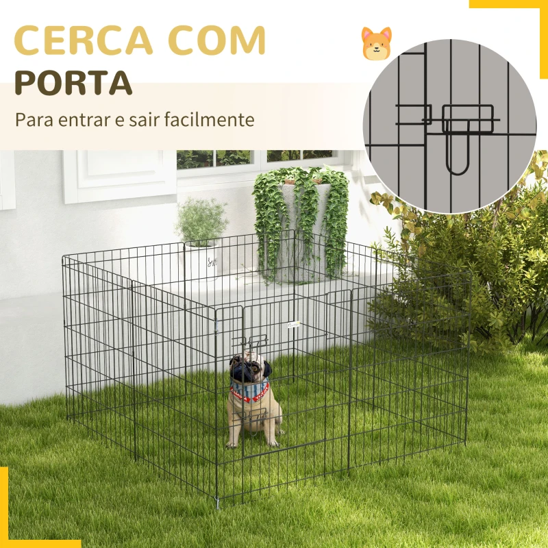 PawHut Parque para Cães 8 Painéis Dobráveis Gaiola Metálica para Animais de Estimação com Porta e Dupla Fechadura 76x61cm Preto