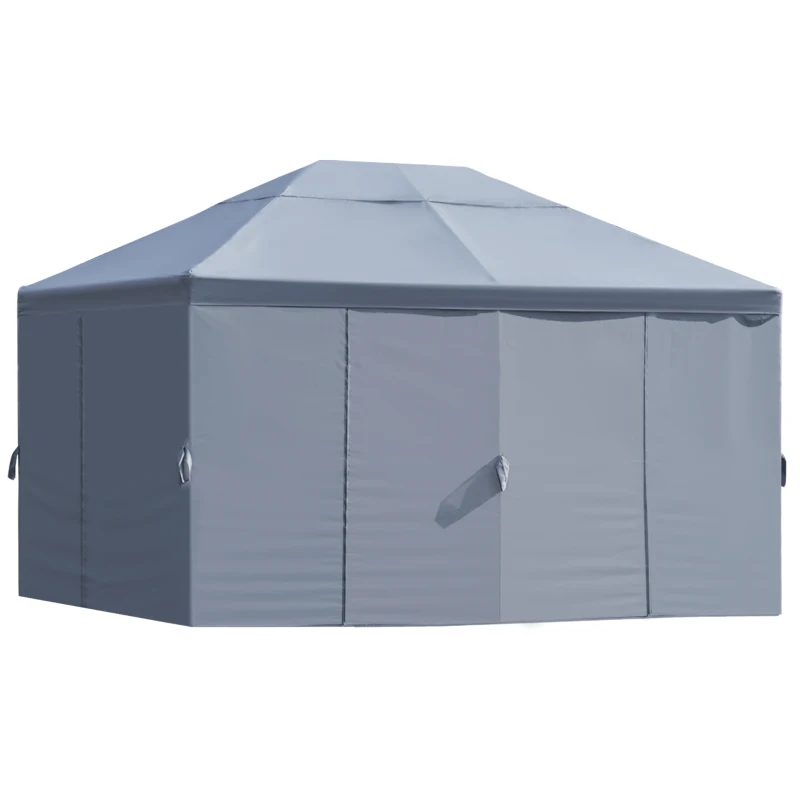 Outsunny Cenador de Jardín 4x3 m Carpa con 6 Cortinas de Cremallera Techo Ventilación Anti-UV para Fiesta Reuniones al Aire Libre Gris