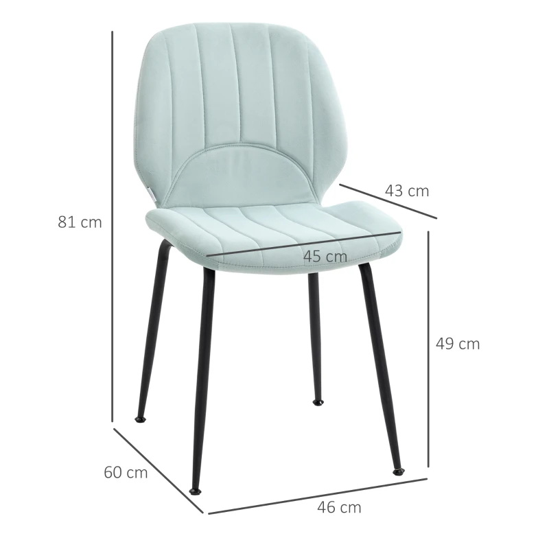 HOMCOM Lot de 4 chaises de salle à manger en velours avec dossier assise rembourrée et pieds en acier vert noir