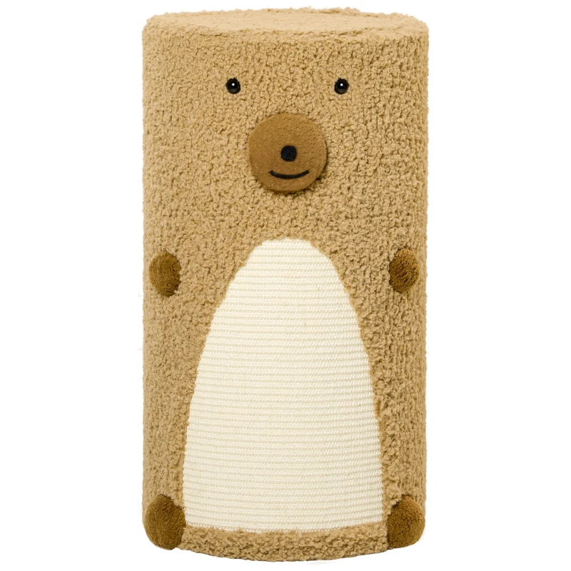 PawHut Bear Design Cat Scratching Post, 2 Cat Caves, 1 Scratching Surface, White + Brown