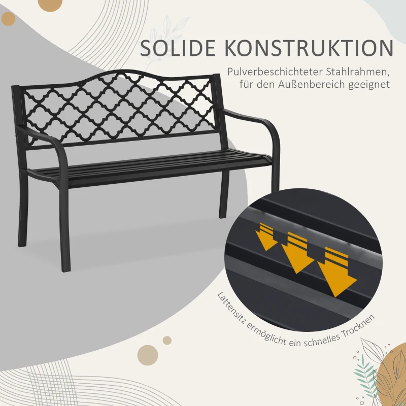Ławka ogrodowa Outsunny 2-osobowa metalowa ławka parkowa do 280 kg ławka na taras z oparciem i podłokietnikami meble ogrodowe żeliwo kolor czarny 128 x 58,5 x 89 cm