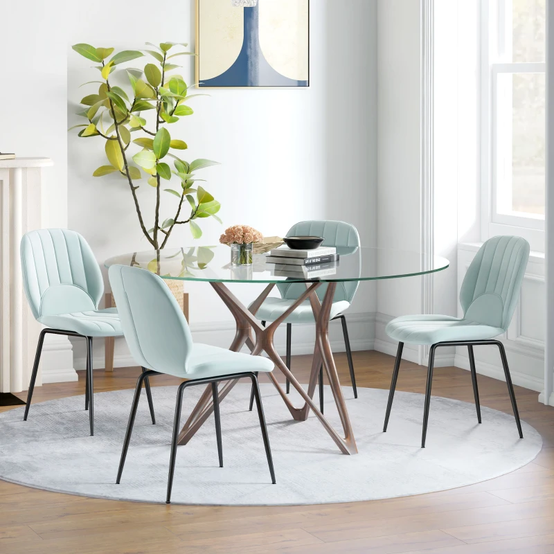 HOMCOM Lot de 4 chaises de salle à manger en velours avec dossier assise rembourrée et pieds en acier vert noir