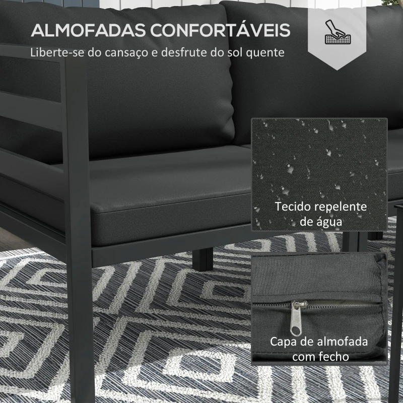 Outsunny Conjunto de Móveis de Jardim 7 Peças Inclui 4 Sofás de Exterior 1 Sofá de Canto e 2 Mesas de Centro para Pátio Cinza