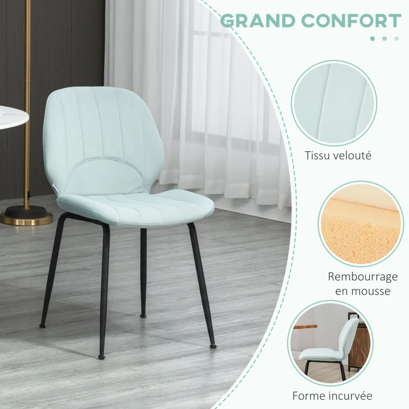 HOMCOM Lot de 4 chaises de salle à manger en velours avec dossier assise rembourrée et pieds en acier vert noir