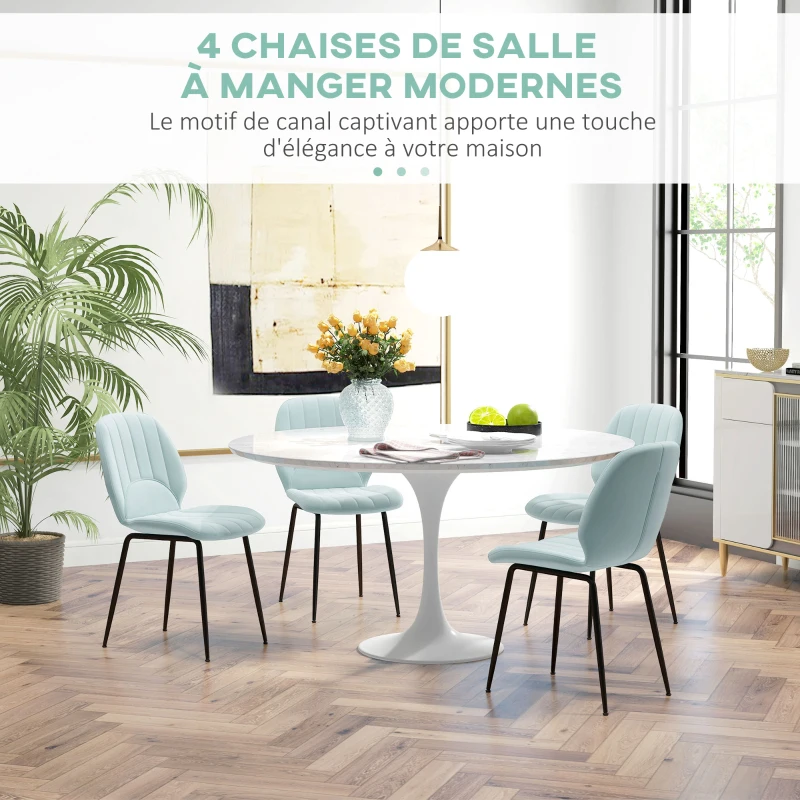 HOMCOM Lot de 4 chaises de salle à manger en velours avec dossier assise rembourrée et pieds en acier vert noir