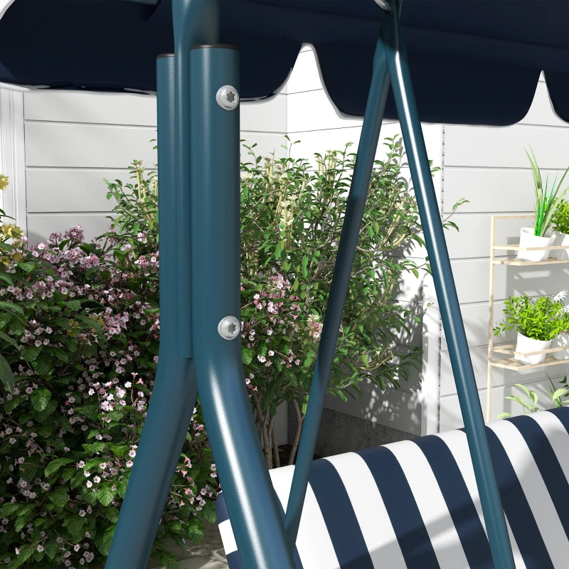 Outsunny 3 Seater Garden Swing Chair with Adjustable Tilting Canopy, Outdoor Hammock Bench with Steel Frame, Padded Seat for Patio Yard Outside, Blue