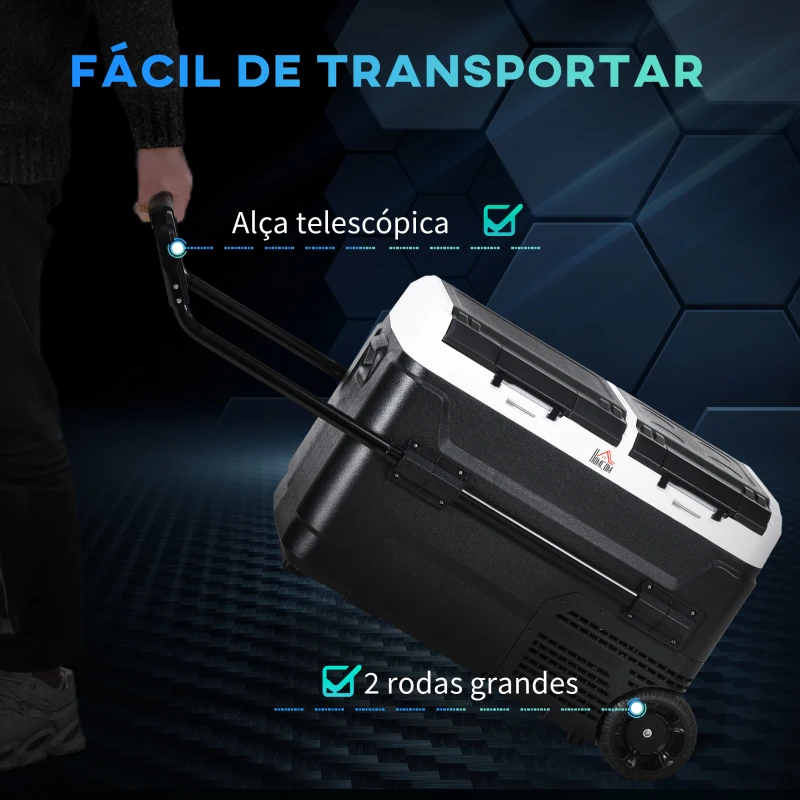 HOMCOM Geleira Portátil 40L com Dupla Zona Refrigeradora para Carro -20℃-20℃ 12 / 24V DC e 100-240V AC com Luz LED 80x47,5x46,6 cm Preto