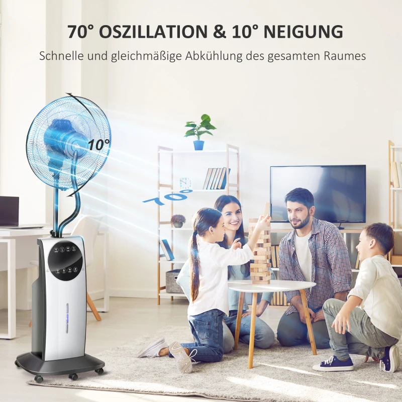 HOMCOM Wentylator 2 w 1, wyświetlacz LED, z funkcją zegara, Ø 44,5 x 135W cm, Srebrny + Czarny