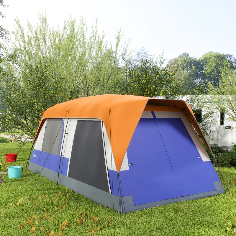 Outsunny Six-Man Camping Tent, with Small Rainfly and Accessories - Orange