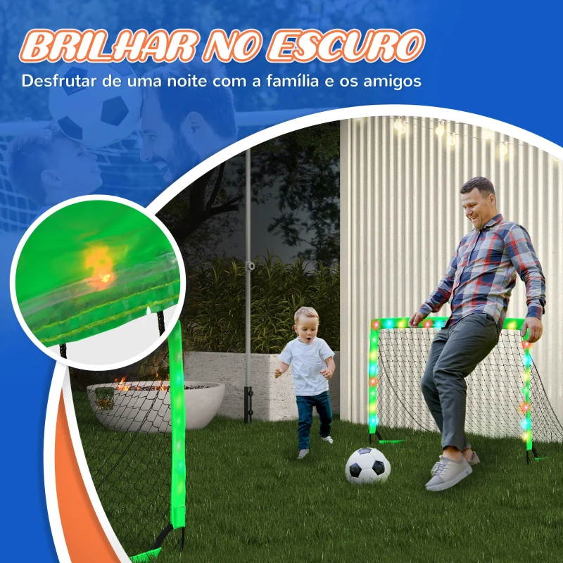 SPORTNOW Conjunto de 2 Balizas de Futebol Dobráveis para Crianças com Luz LED e Postes de Fibra de Vidro 120x90x90 cm Verde