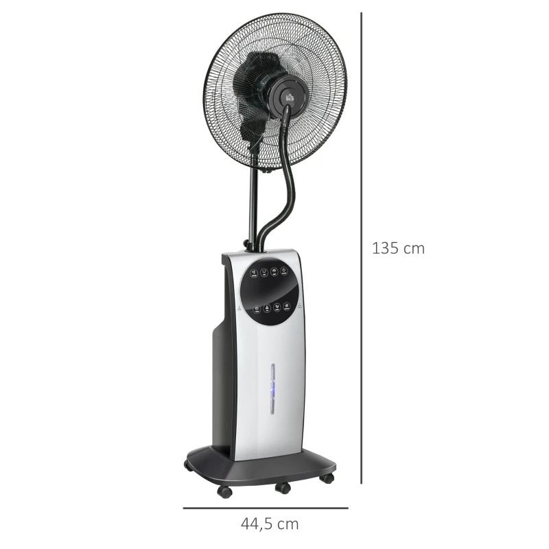 HOMCOM Wentylator 2 w 1, wyświetlacz LED, z funkcją zegara, Ø 44,5 x 135W cm, Srebrny + Czarny