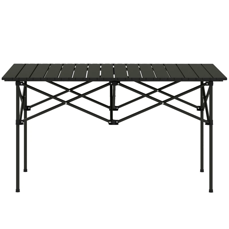 Outsunny Mesa de Campismo Dobrável de Metal com Tampo Enrolável e Bolsa de Transporte Mesa de Piquenique Portátil 95x55x50 cm Preto