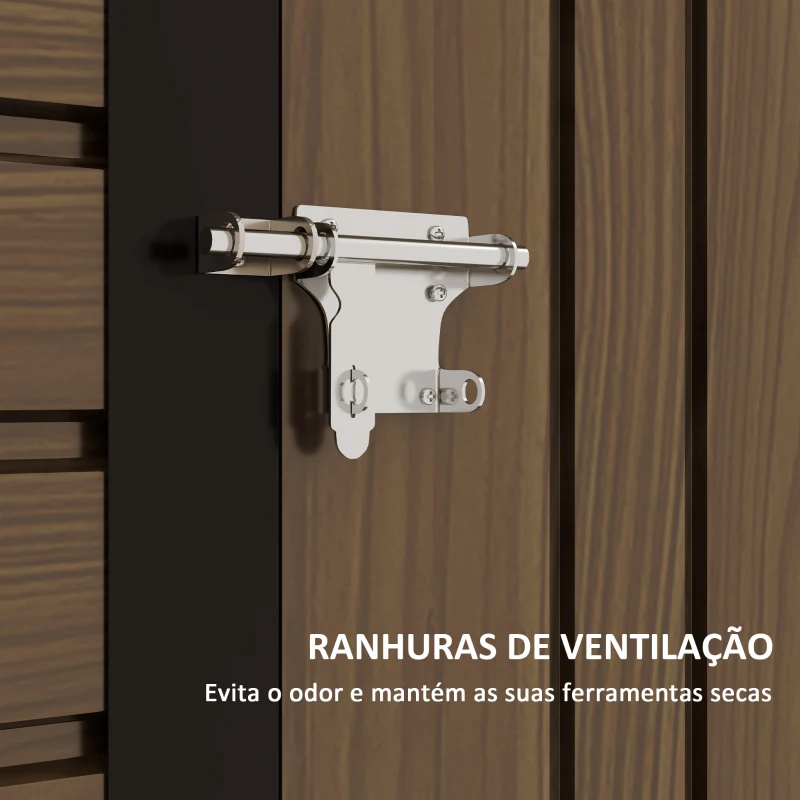 Outsunny Abrigo de Jardim 190x132x187 cm Abrigo de Ferramentas com 2 Janelas de Ventilação e Porta com Fechadura para Pátio Carvalho