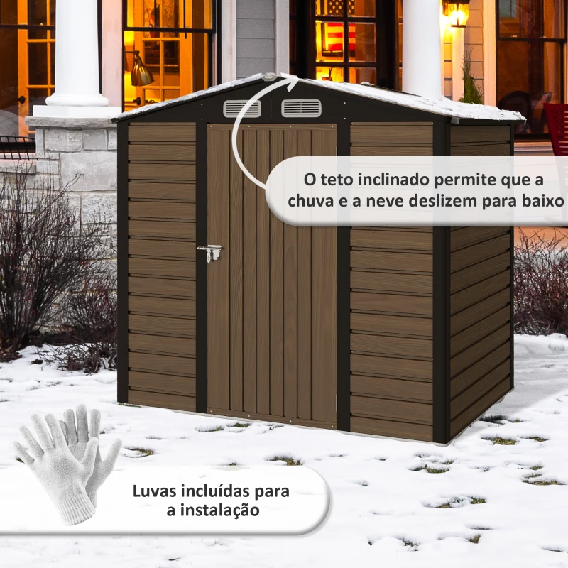 Outsunny Abrigo de Jardim 190x132x187 cm Abrigo de Ferramentas com 2 Janelas de Ventilação e Porta com Fechadura para Pátio Carvalho