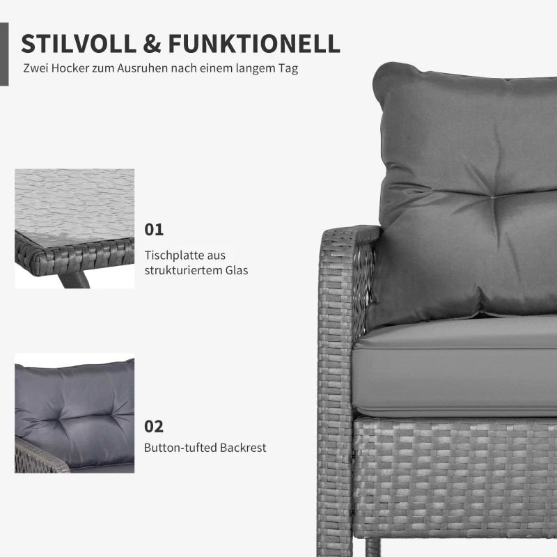 Outsunny Rattan Gartenmöbel Set für 4 Personen Balkonmöbel Set Sofa mit Hocker Tisch Sitzgruppe Stahl Grau