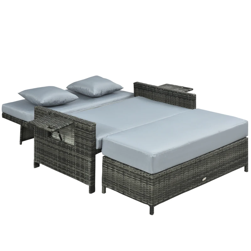 Outsunny Sofa ogrodowa z technorattanu, zestaw 2-osobowy, leżak ogrodowy, podnóżek, kolor szary