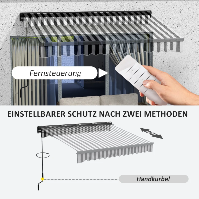 Outsunny Markiza przeciwsłoneczna Markiza tarasowa, odporna na warunki pogodowe, 1 korbka ręczna, 295 x 250 x 150 cm, Szary + Biały