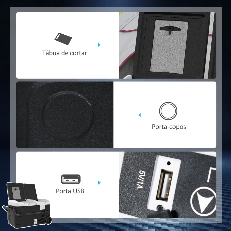 HOMCOM Geleira Portátil 40L com Dupla Zona Refrigeradora para Carro -20℃-20℃ 12 / 24V DC e 100-240V AC com Luz LED 80x47,5x46,6 cm Preto