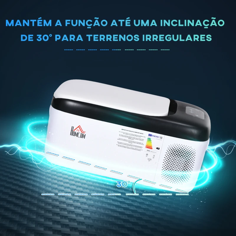 HOMCOM Geleira Elétrica de Compressor Portátil 15L para Carro -20℃ a 20℃ 12 / 24V CC e 100-240V CA 56,8x33x26,2 cm Branco