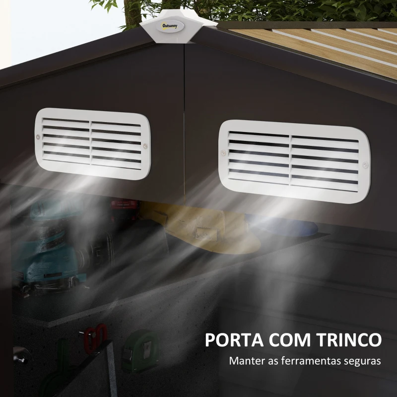 Outsunny Abrigo de Jardim 190x132x187 cm Abrigo de Ferramentas com 2 Janelas de Ventilação e Porta com Fechadura para Pátio Carvalho