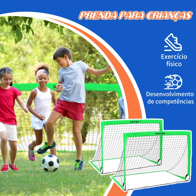SPORTNOW Conjunto de 2 Balizas de Futebol Dobráveis para Crianças com Luz LED e Postes de Fibra de Vidro 120x90x90 cm Verde