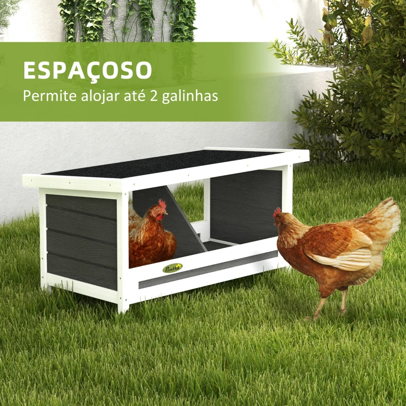 PawHut Ninho para Galinhas de Madeira Caixa para 2 Galinhas com Telhado Asfáltico para Interior e Exterior 66x37x34 cm Cinza
