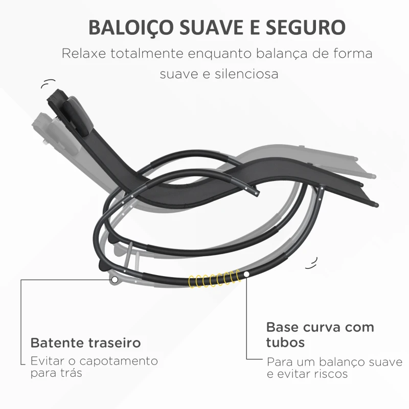 Outsunny Espreguiçadeira Baloiço de Jardim com Apoio para os Braços Almofada para a Cabeça Removível 155x61x88 cm Preto