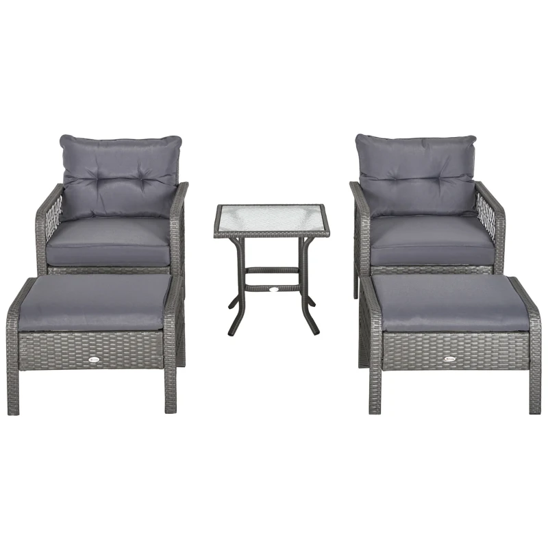 Outsunny Rattan Gartenmöbel Set für 4 Personen Balkonmöbel Set Sofa mit Hocker Tisch Sitzgruppe Stahl Grau