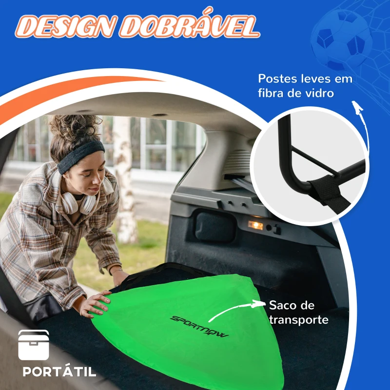 SPORTNOW Conjunto de 2 Balizas de Futebol Dobráveis para Crianças com Luz LED e Postes de Fibra de Vidro 120x90x90 cm Verde