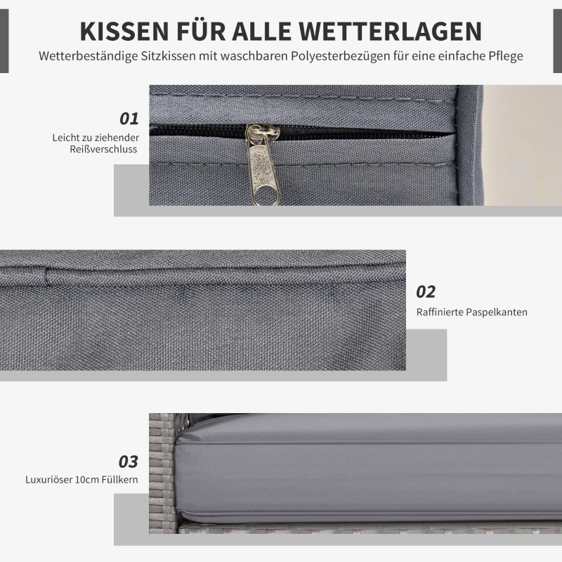 Outsunny Rattan Gartenmöbel Set für 4 Personen Balkonmöbel Set Sofa mit Hocker Tisch Sitzgruppe Stahl Grau