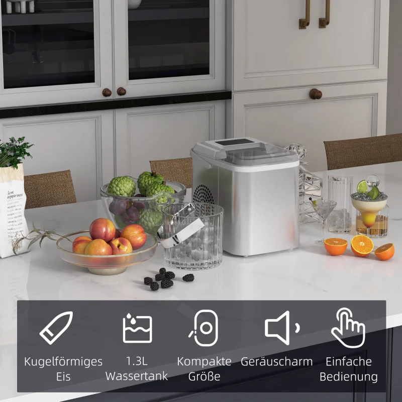 HOMCOM Maszyna do Lodu, Producent Lodu, 12 kg/Dzień, 9 Kostek w 6-13 Min, 30,3 x 22,8 x 29 cm, Biały