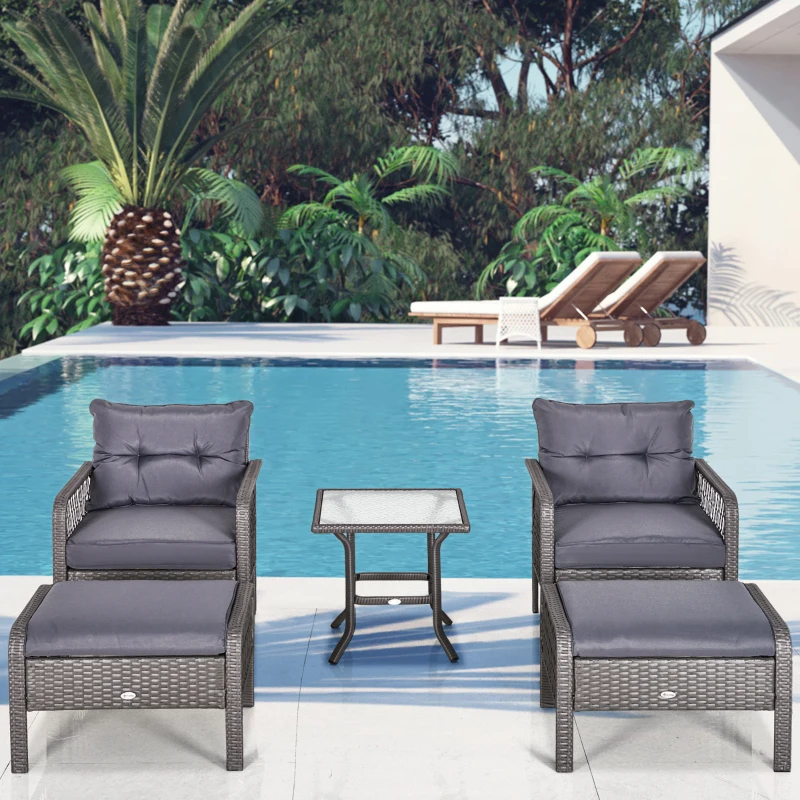 Outsunny Rattan Gartenmöbel Set für 4 Personen Balkonmöbel Set Sofa mit Hocker Tisch Sitzgruppe Stahl Grau