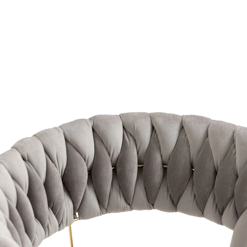 Juego de 2 Sillas de Comedor en Terciopelo Estilo Moderno con Respaldo Trenzado y Brazos Gris