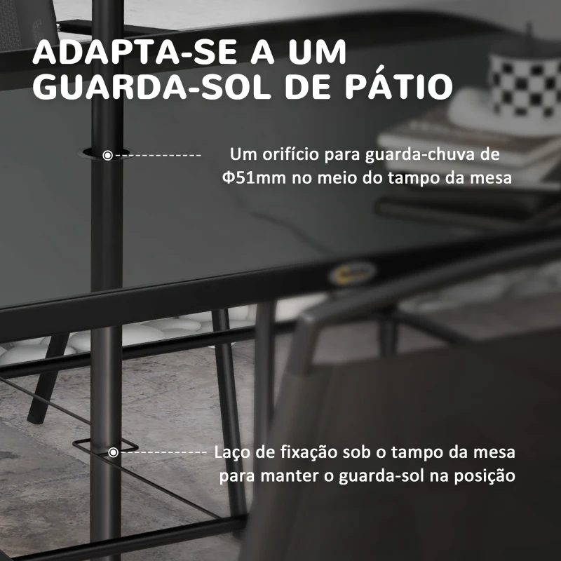 Outsunny Conjunto de Jardim Refeição de 8 Peças com 6 Cadeiras Dobráveis Mesa e Chapéu de Sol Inclinável Preto